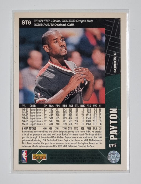 1996-97 Collector's Choice Seattle Supersonics #ST6 Gary Payton – Image 2