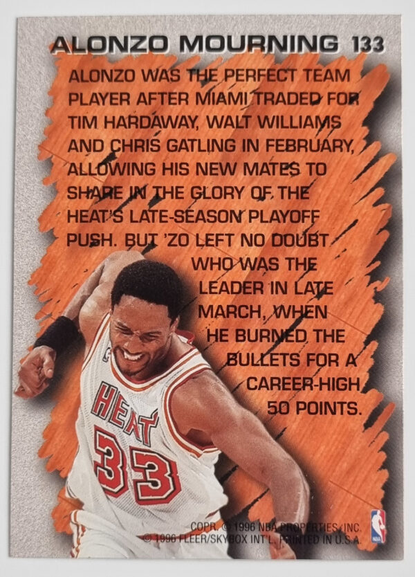 1996-97 Fleer #133 Alonzo Mourning HL – Image 2