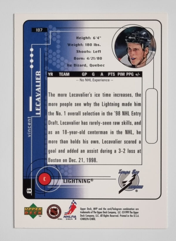 1998-99 Upper Deck MVP #187 Vincent Lecavalier – Image 2