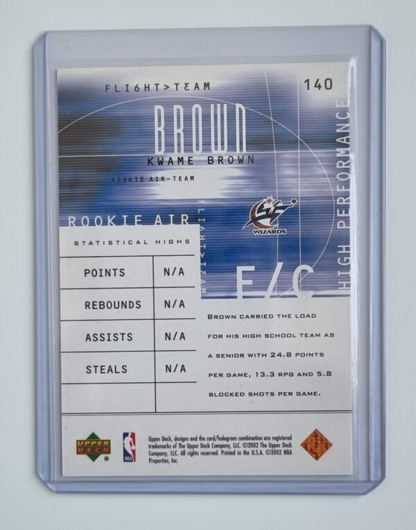 2001-02 Upper Deck Flight Team Copper #140 Kwame Brown – Image 2