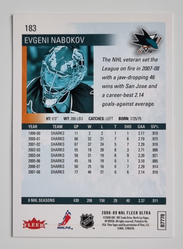2008-09 Ultra #183 Evgeni Nabokov – Image 2
