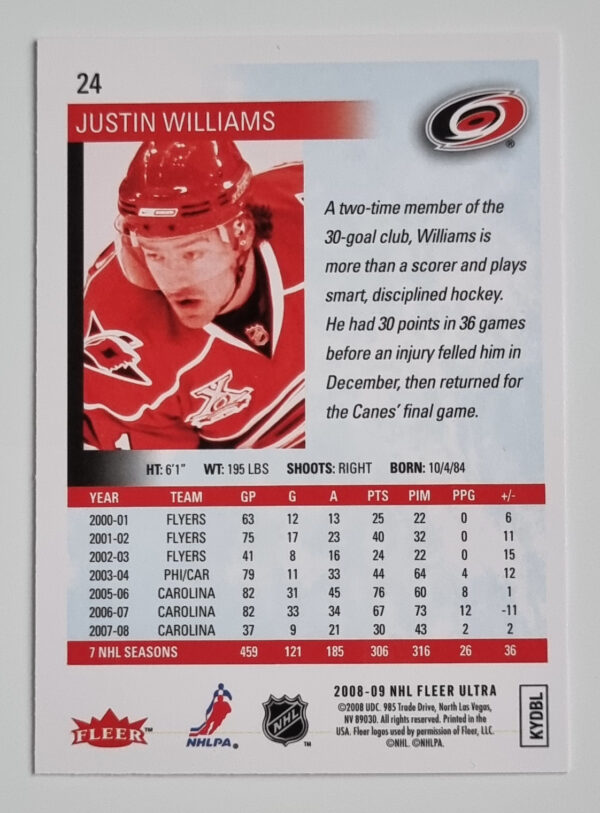 2008-09 Ultra #24 Justin Williams – Image 2
