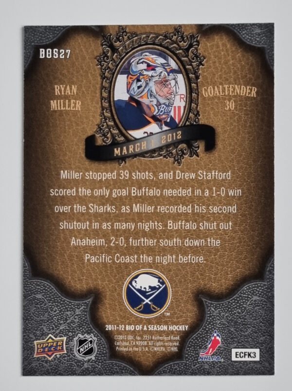 2011-12 Upper Deck Biography of A Season #BOS27 Ryan Miller – Image 2