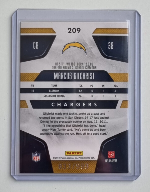 2011 Certified #209 Marcus Gilchrist RC – Image 2