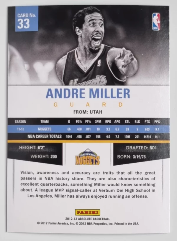 2012-13 Absolute #33 Andre Miller – Image 2