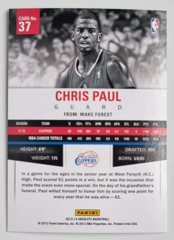2012-13 Absolute #37 Chris Paul – Image 2