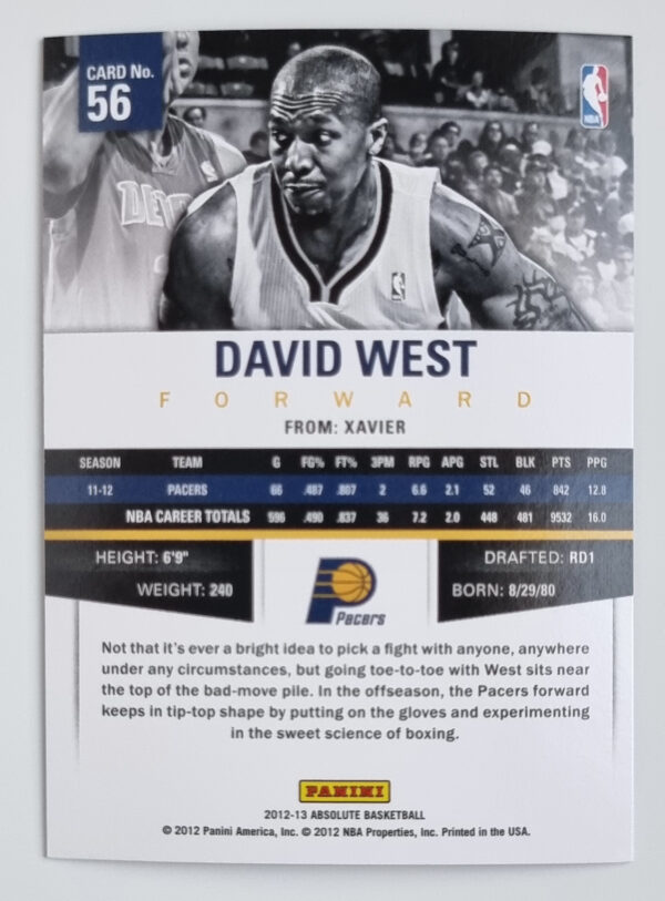 2012-13 Absolute #56 David West – Image 2