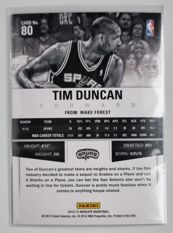 2012-13 Absolute #80 Tim Duncan – Image 2
