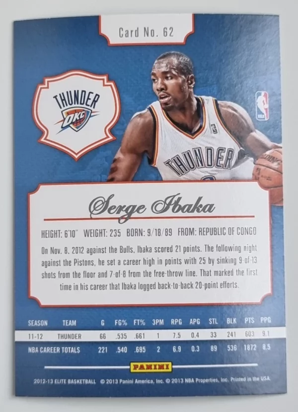 2012-13 Elite #62 Serge Ibaka – Image 2