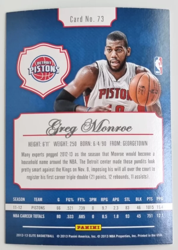 2012-13 Elite #73 Greg Monroe – Image 2