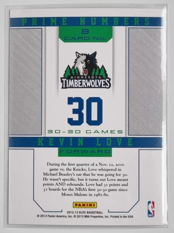 2012-13 Elite Prime Numbers #9 Kevin Love – Image 2
