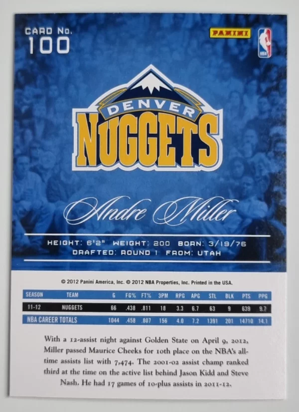 2012-13 Prestige #100 Andre Miller – Image 2