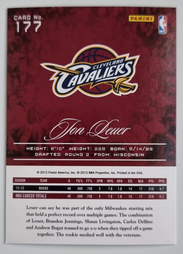 2012-13 Prestige #177 Jon Leuer RC – Image 2