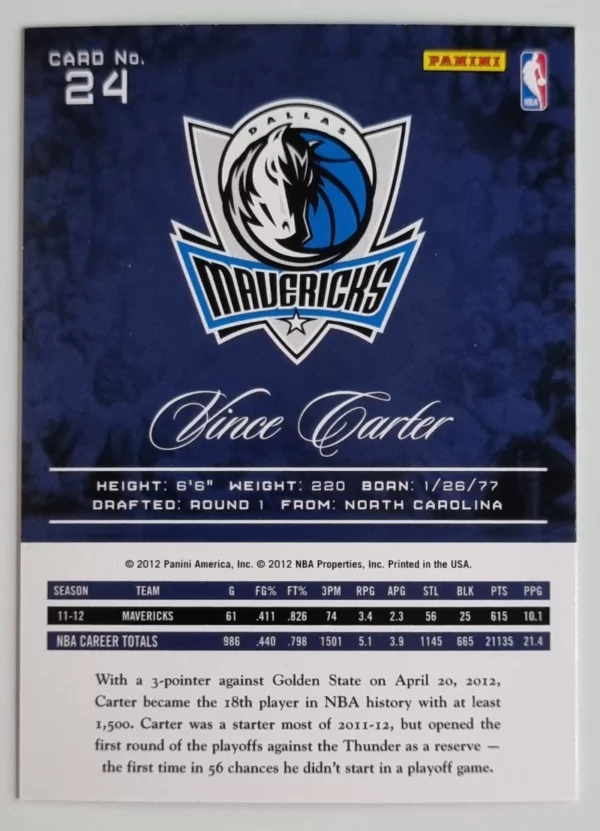 2012-13 Prestige #24 Vince Carter – Image 2