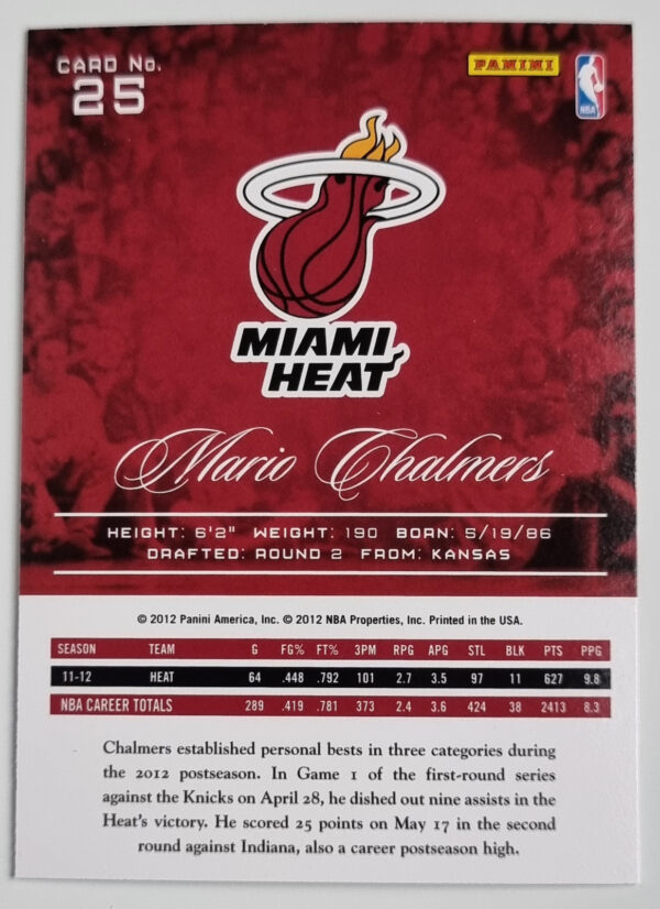 2012-13 Prestige #25 Mario Chalmers – Image 2