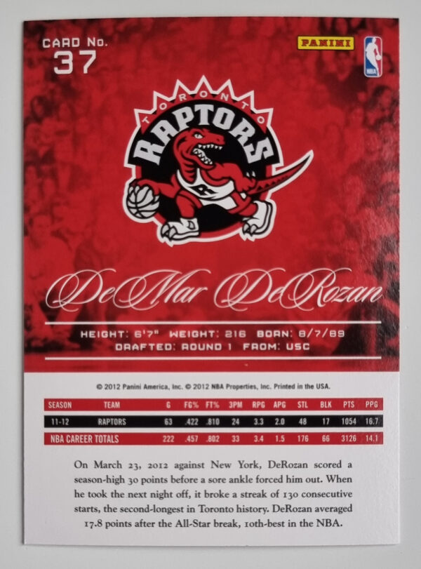 2012-13 Prestige #37 DeMar DeRozan – Image 2