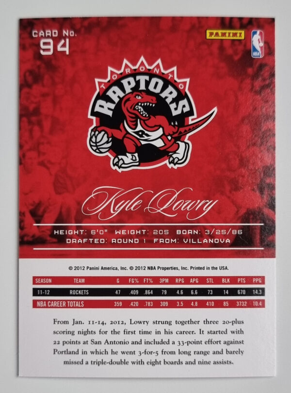 2012-13 Prestige #94 Kyle Lowry – Image 2