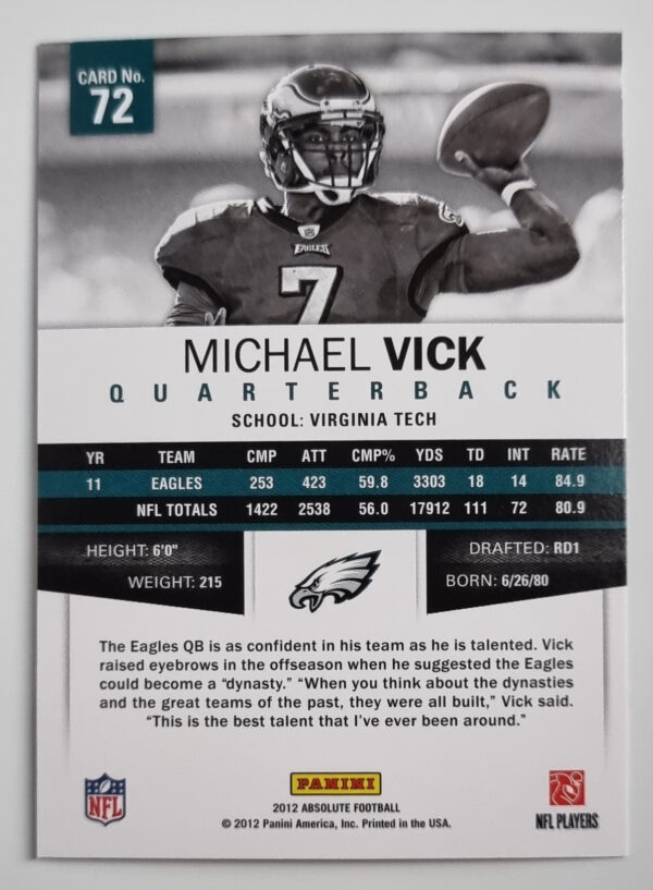 2012 Absolute Retail #72 Michael Vick – Image 2
