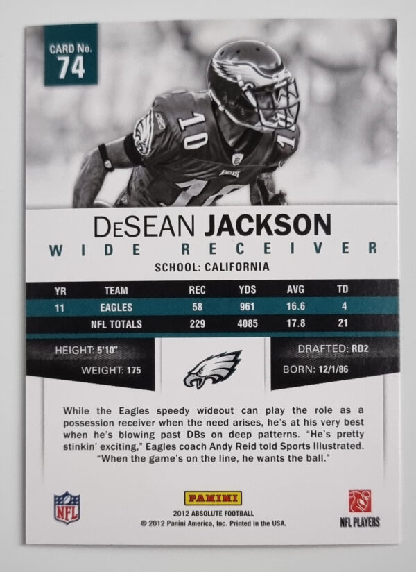 2012 Absolute Retail #74 DeSean Jackson – Image 2