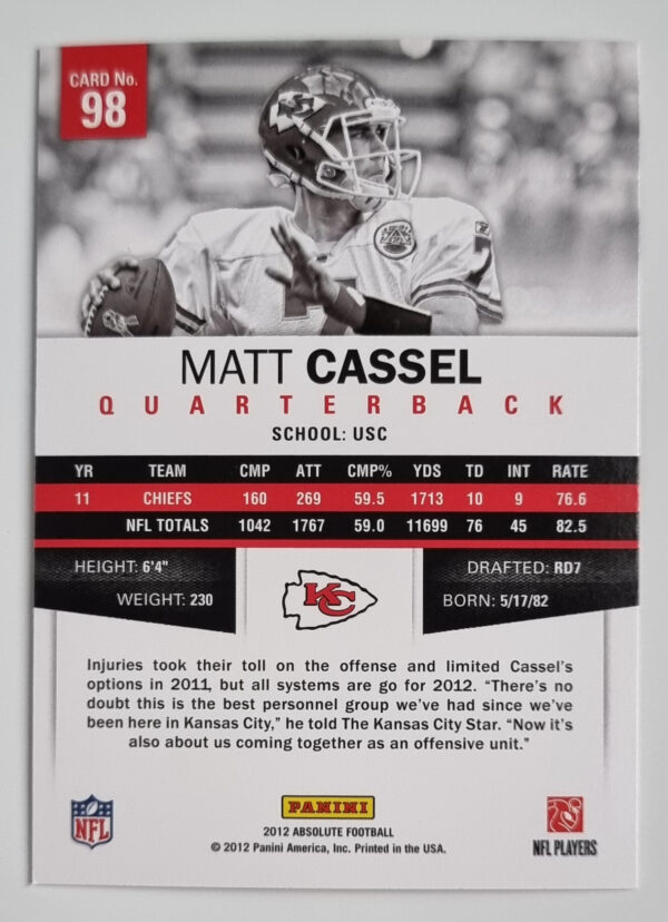 2012 Absolute Retail #98 Matt Cassel – Image 2