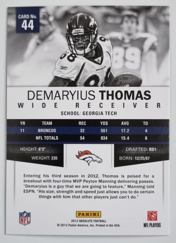 2012 Absolute Retail #44 Demaryius Thomas – Image 2