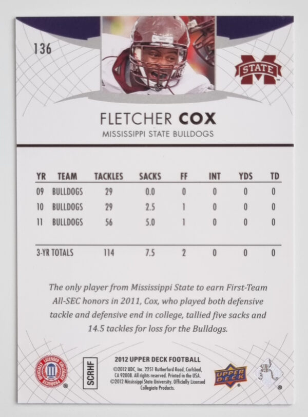 2012 Upper Deck #136 Fletcher Cox – Image 2