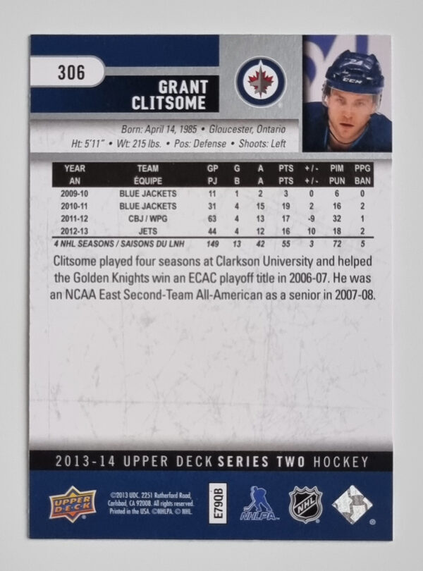 2013-14 Upper Deck #306 Grant Clitsome – Image 2