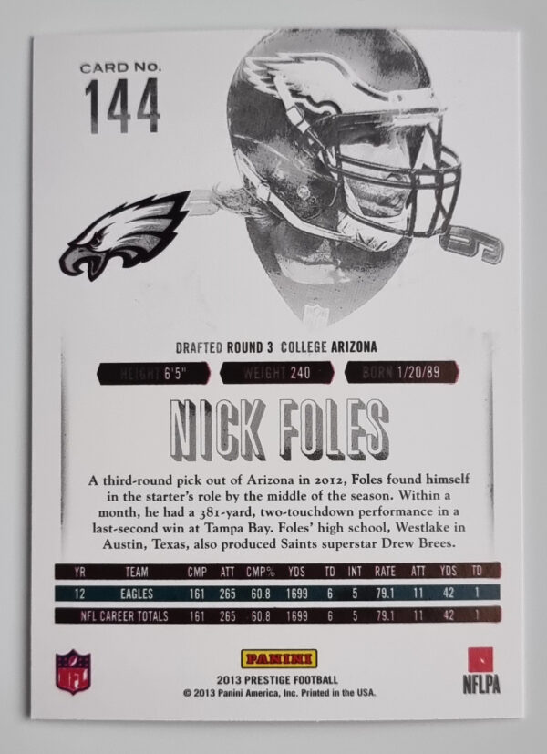 2013 Prestige #144 Nick Foles – Image 2