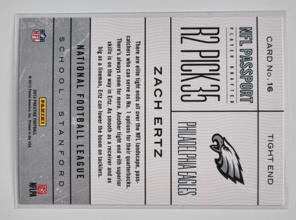 2013 Prestige NFL Passport #16 Zach Ertz – Image 2