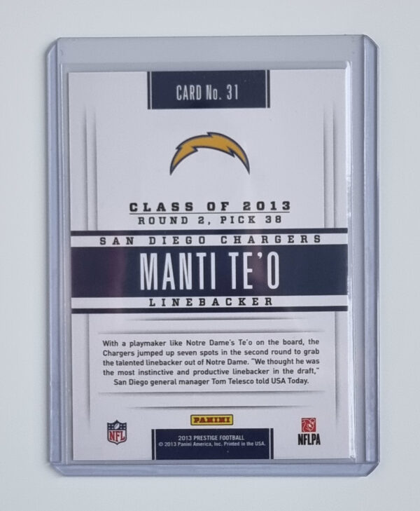 2013 Prestige Prestigious Picks Gold #31 Manti Te'o – Image 2