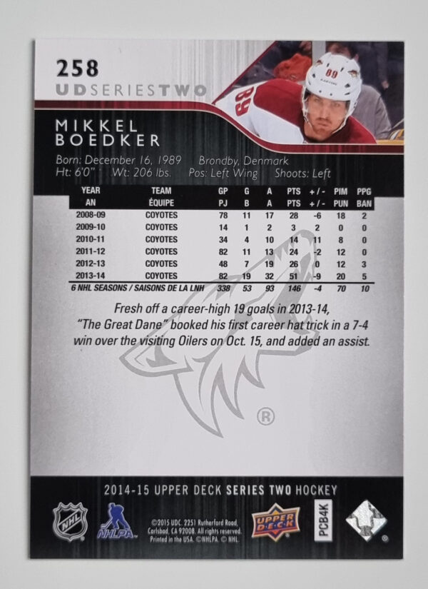 2014-15 Upper Deck #258 Mikkel Boedker – Image 2