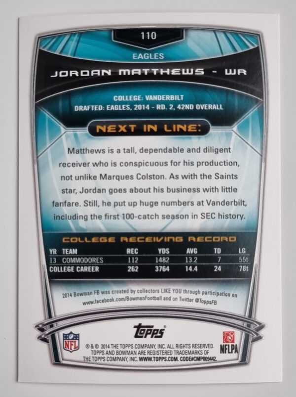 2014 Bowman #R110 Jordan Matthews RC – Image 2