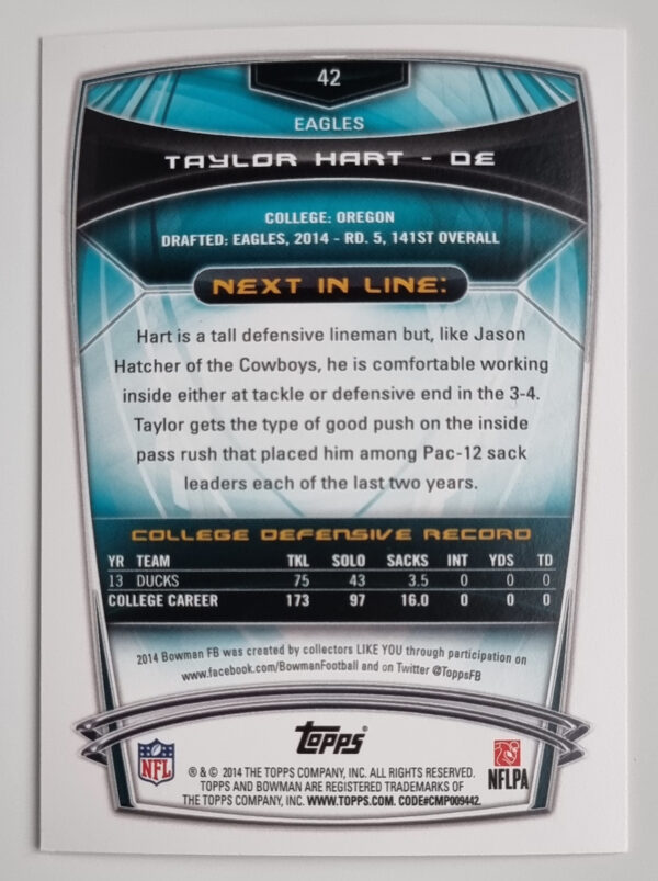 2014 Bowman #R42 Taylor Hart RC – Image 2