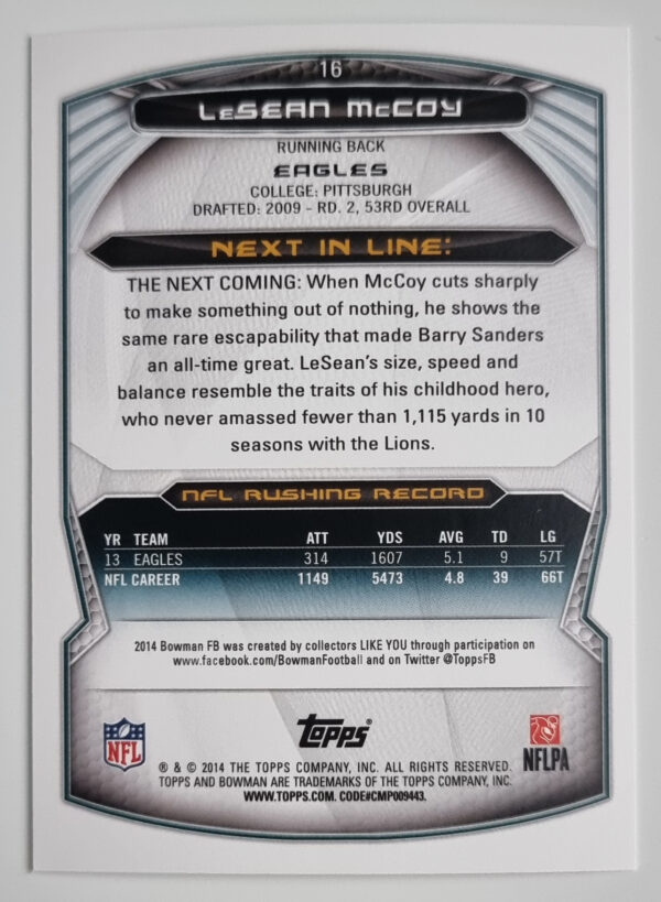 2014 Bowman #V16 LeSean McCoy – Image 2