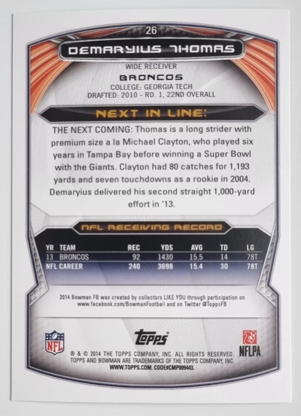 2014 Bowman #V26 Demaryius Thomas – Image 2