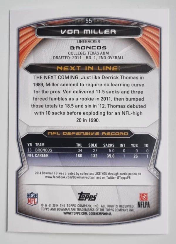 2014 Bowman #V55 Von Miller – Image 2