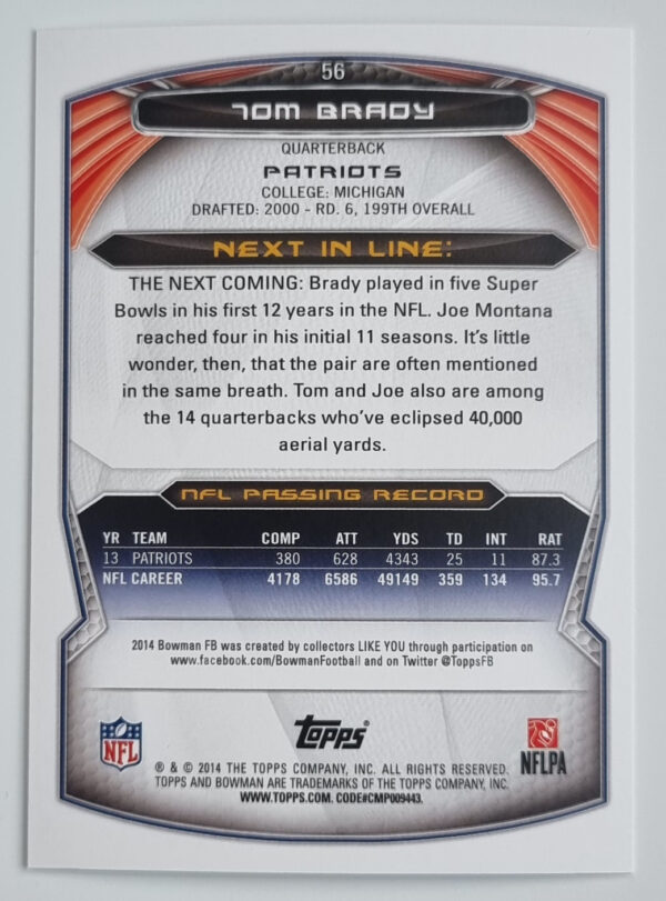 2014 Bowman #V56 Tom Brady – Image 2