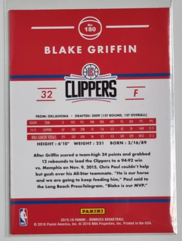 2015-16 Donruss #180 Blake Griffin – Image 2