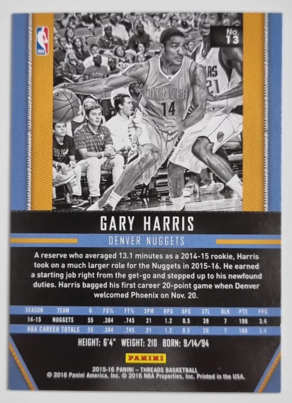 2015-16 Panini Threads #13 Gary Harris – Image 2