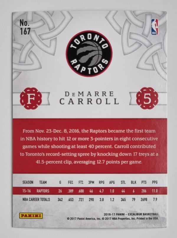2016-17 Panini Excalibur #167 DeMarre Carroll – Image 2