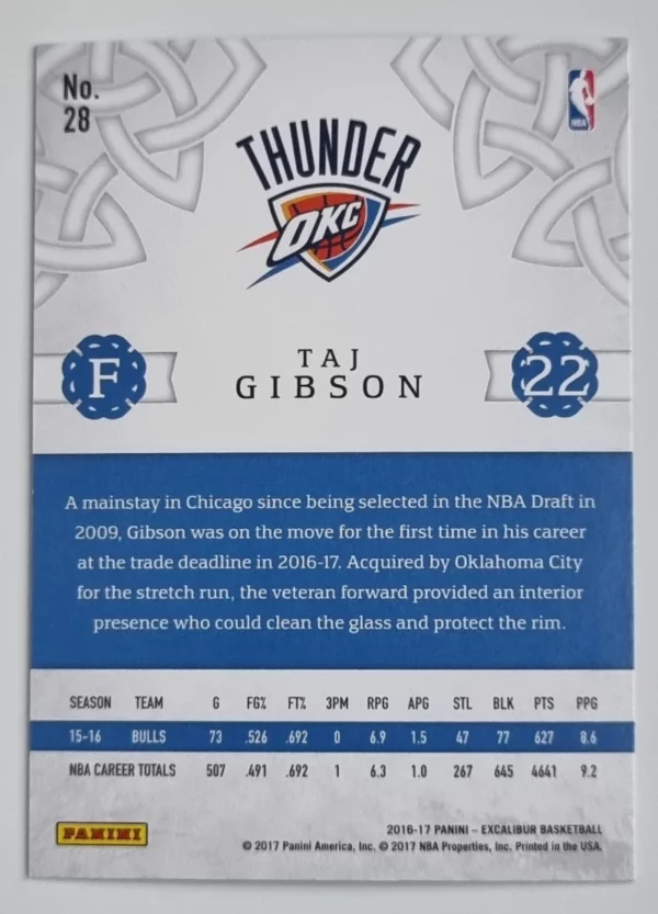 2016-17 Panini Excalibur #28 Taj Gibson – Image 2