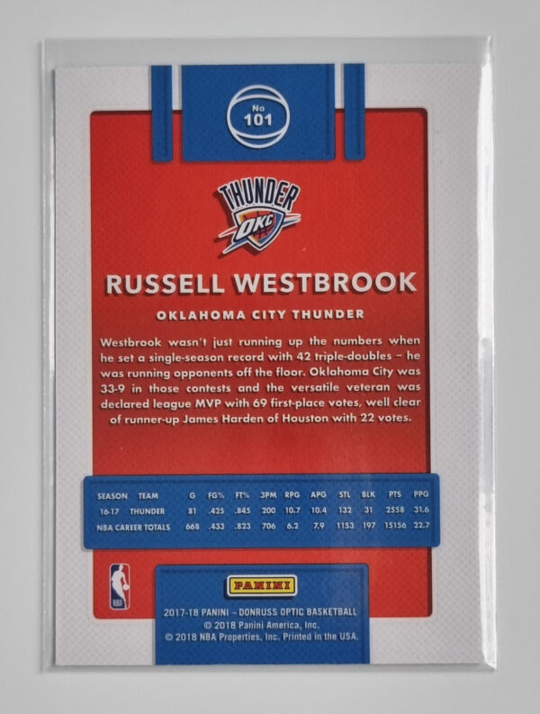 2017-18 Donruss Optic #101 Russell Westbrook – Image 2