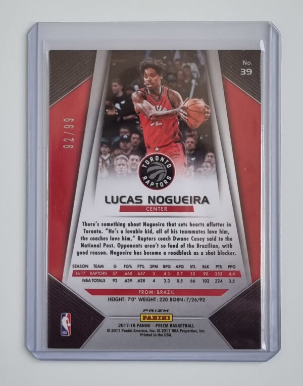 2017-18 Panini Prizm Prizms Blue Ice #39 Lucas Nogueira – Image 2