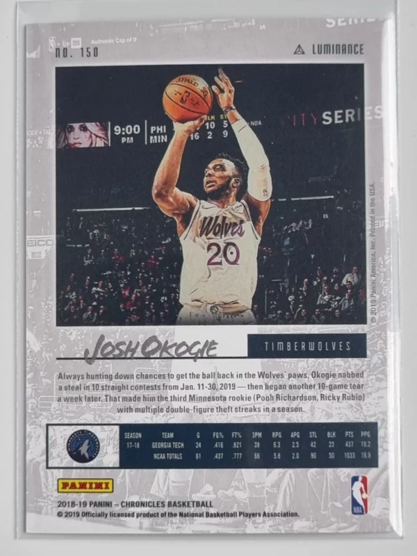 2018-19 Panini Chronicles #150 Josh Okogie/Luminance – Image 2