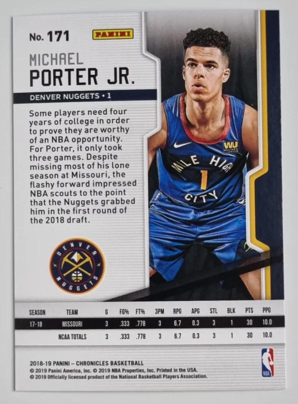 2018-19 Panini Chronicles #171 Michael Porter Jr./Playoff – Image 2