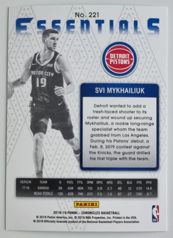 2018-19 Panini Chronicles #221 Svi Mykhailiuk RC/Essentials – Image 2