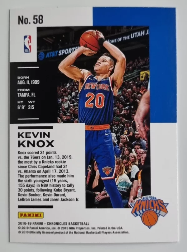 2018-19 Panini Chronicles #58 Kevin Knox RC – Image 2