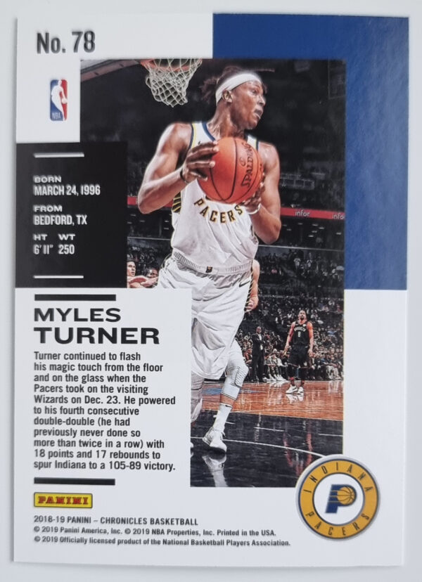 2018-19 Panini Chronicles #78 Myles Turner – Image 2