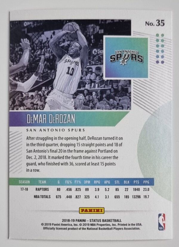 2018-19 Panini Status #35 DeMar DeRozan – Image 2