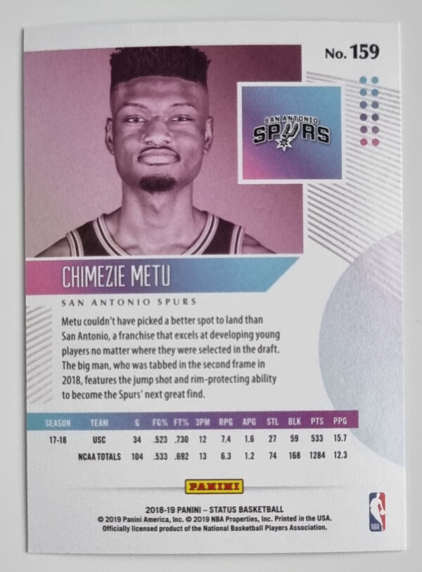 2018-19 Panini Status Purple #159 Chimezie Metu – Image 2